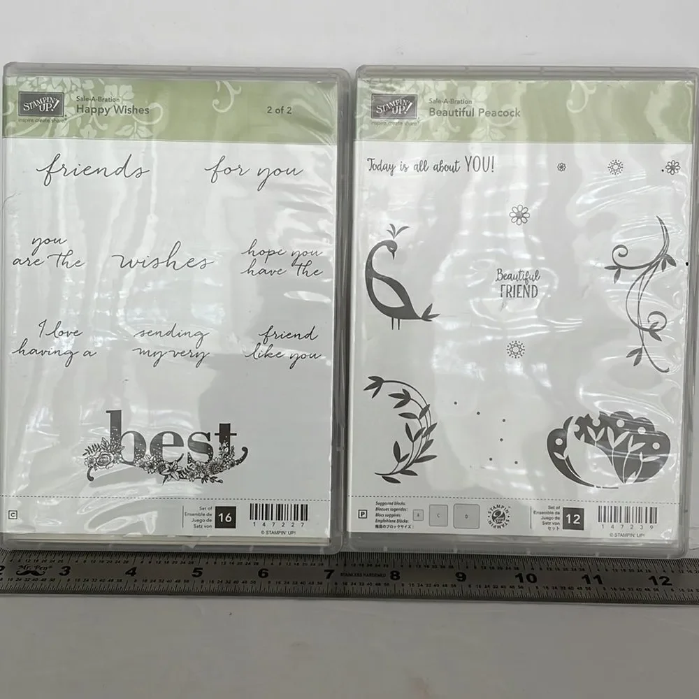STAMPIN’ UP STAMP SET,‎ 2 sets HAPPY WISHES and BEAUTIFUL PEACOCK